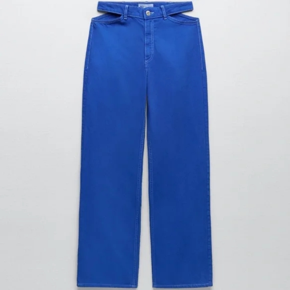 NEW Zara Loose Wide Leg , Cut Out High Waist Jeans